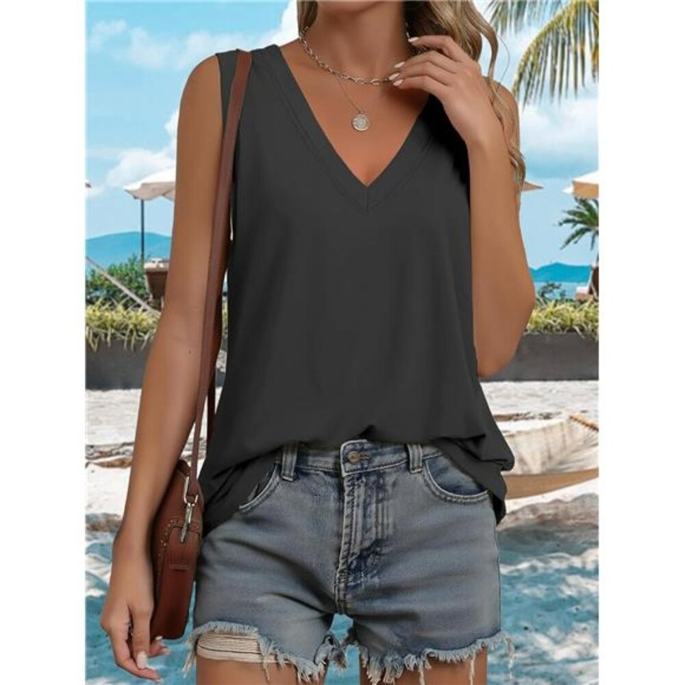Womens Tank Tops Summer Fashion Sleeveless V Neck Shirts Casual Beach Vacation - Picture 3 of 7
